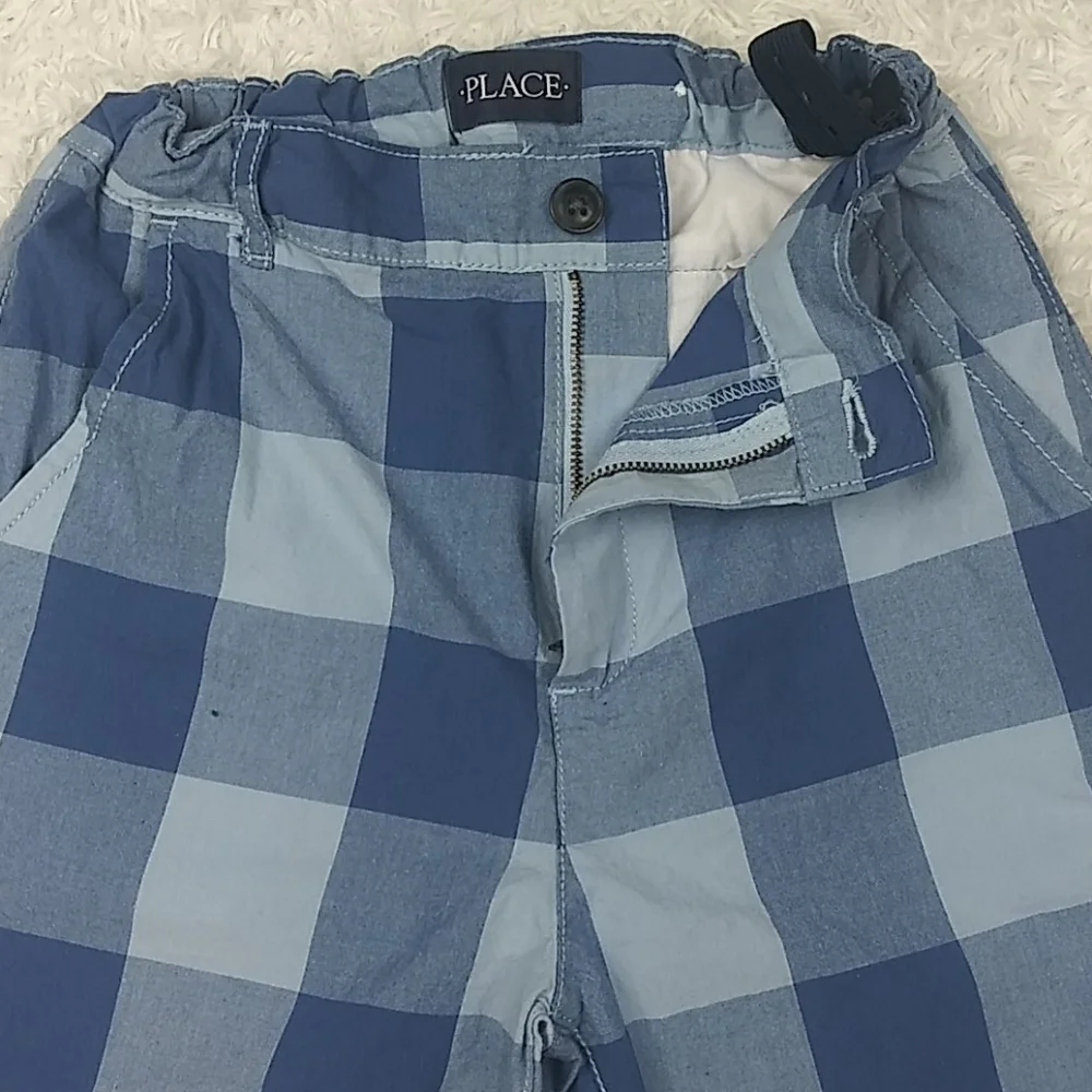 Children's Place Boy's Blue Checkered Adjustable Waist Zip Up Bermuda Shorts